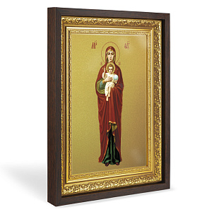 Икона Божией Матери "Валаамская", в широком багете, цвет "темный дуб", на холсте, с золочением (33,5х42,2 см (под икону А4))