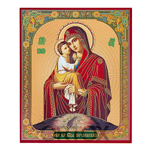 Икона Божией Матери "Почаевская", 10х12 см, бумага, УФ-лак №2 (тиснение)