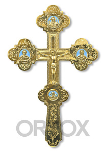Крест напрестольный большой с ликами, эмаль, гравировка, 20х31 см (латунь)
