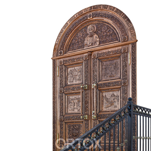 Храмовая дверь с резными иконами, 350х210 см фото 2