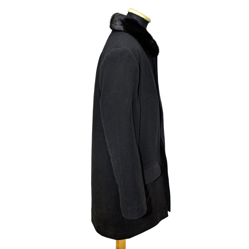 Пальто мужское утепленное черное, кашемир, с прорезными карманами фото 2