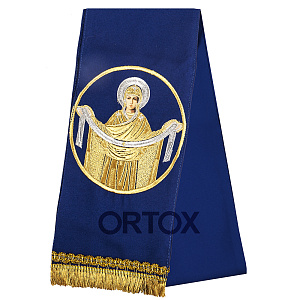 Закладка для Евангелия вышитая синяя с иконой "Покров Пресвятой Богородицы", 150х13 см, габардин (габардин)
