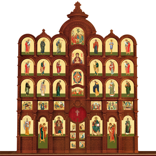 Иконостас деревянный резной "Владимирский" пятиярусный, цвет "кипарис", 690х860х45 см фото 2 Иконостас деревянный резной "Владимирский" пятиярусный, цвет "кипарис", 690х860х45 см фото 2