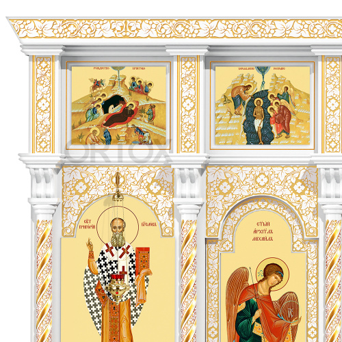 Иконостас "Владимирский" двухъярусный белый с золотом (патина), 690х348х40 см №2 фото 7