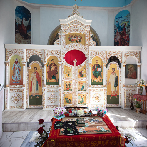 Иконостас одноярусный (Саратовская обл.), белый с золотом (патина), 488х378х22 см фото 6