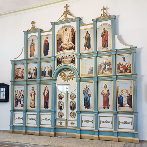 Иконостас трехъярусный (Архангельская область), бело-голубой с золотом (патина), 585х588х25 см фото 2 Иконостас трехъярусный (Архангельская область), бело-голубой с золотом (патина), 585х588х25 см фото 2