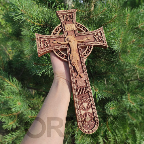 Крест напрестольный "Новгородский" деревянный прорезной, 17х30 см фото 9