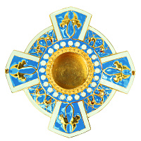 Мощевик латунный накладной "Эмалевый крест", голубой, Ø 65 мм