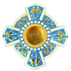 Мощевик латунный накладной "Эмалевый крест", голубой, Ø 65 мм (вес 55 г)