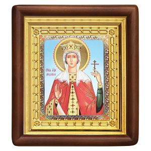 Икона мученицы, благоверной княгини Людмилы Чешской, 18х20 см, деревянный киот (светлый киот)