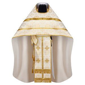 Иерейское облачение, шелк "Горненский", белое с золотом (размер 48, рост 180 см)