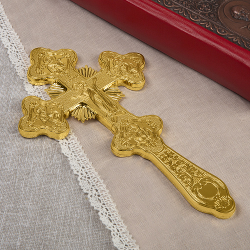 Крест напрестольный, цинковый сплав, цвет "под золото", 16,4х28 см фото 7