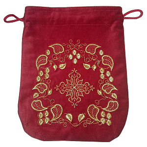 Мешочек для просфор из бархата с вышивкой красный, 18х22 см (золотая нить)