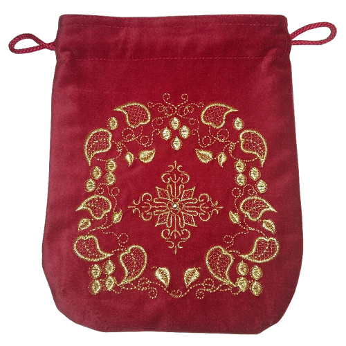 Мешочек для просфор из бархата с вышивкой красный, 18х22 см