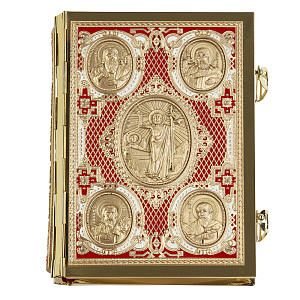 Евангелие требное среднее красное, полный оклад "под золото", 17х22 см (церковно-славянский язык)