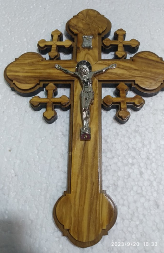 Крест настенный деревянный с распятием из цинкового сплава, 19,5х27 см, У-0836 фото 2