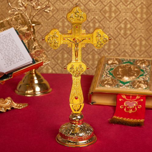 Крест напрестольный, гравировка, камни, цвет "под золото", 19,5х31 см фото 16