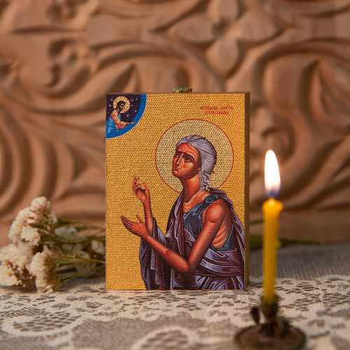 Икона преподобной Марии Египетской на деревянной основе светлая, на холсте с золочением фото 3