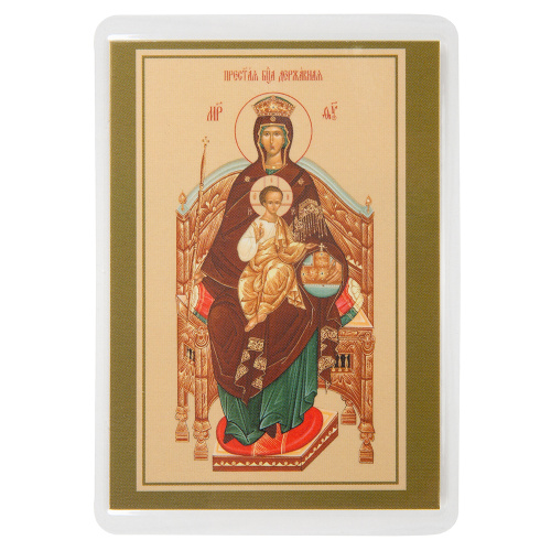 Икона Божией Матери "Державная" с тропарем, 6х8 см, ламинированная фото 2