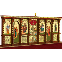 Иконостас деревянный резной "Владимирский" одноярусный, цвет "кипарис" с золотом (поталь), 690х282х40 см №2