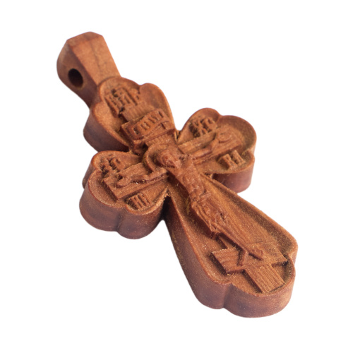 Деревянный нательный крестик «Криновидный» с распятием, цвет темный, высота 5,5 см фото 9
