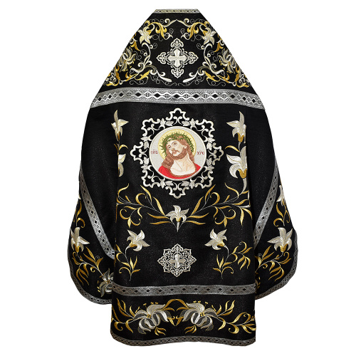 Иерейское облачение черное с иконой "Спаситель в терновом венце" и вышитым рисунком "Лилия Мария" фото 2