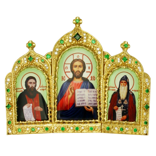 Накладки-триптихи на митру (комплект из 4 штук) из ювелирного сплава в позолоте, с фианитами, №29 фото 3