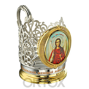 Подстаканник серебряный с цветным ликом Ангела Хранителя (серебро)
