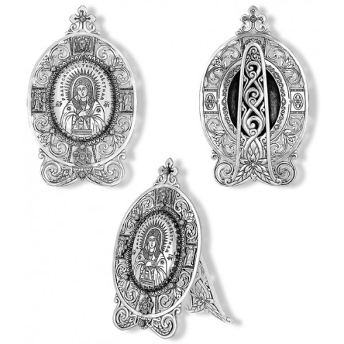 Икона настольная Богородицы "Умиление" из латуни, с серебрением фото 8
