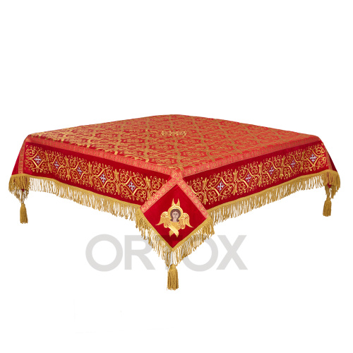 Пелена на престол красная комбинированная вышитая, 150х150 см, У-0341