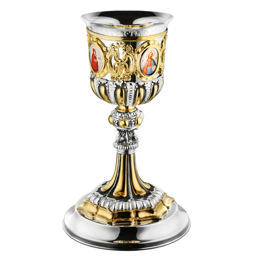 Потир "Торжественный" на 0,5 л, комбинированный, с фрагментарной позолотой и чернением, 15х23,5 см фото 2 Потир "Торжественный" на 0,5 л, комбинированный, с фрагментарной позолотой и чернением, 15х23,5 см фото 2