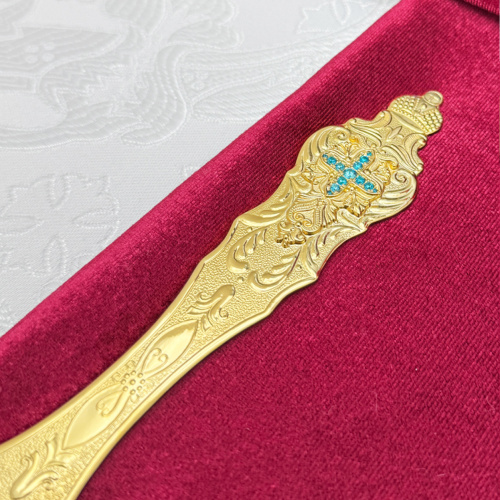 Лжица из ювелирного сплава, позолота и фианиты, длина 24,5 см фото 7