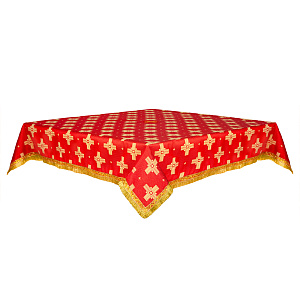 Пелена на престол, жаккардовая ткань "Святительская", красная с золотом, 140х140, средник 110х110 см (размер 140*140 см.)