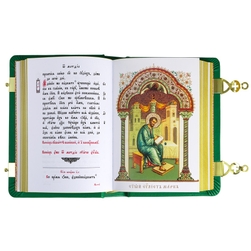 Евангелие требное среднее зеленое, оклад "под золото", кожа, эмаль, 17х22 см фото 7