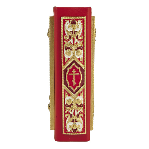 Евангелие требное малое красное, оклад "под золото", кожа, эмаль, 12х16 см фото 10