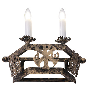 Бра настенное на 2 свечи, сталь, 43х18х25 см (античная бронза)