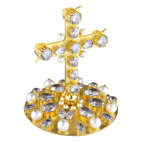 Крест на митру №5, из ювелирного сплава в позолоте с камнями фото 2