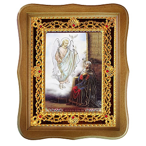 Икона "Благовещение Пресвятой Богородицы", 22х27 см, фигурная багетная рамка (темный киот)