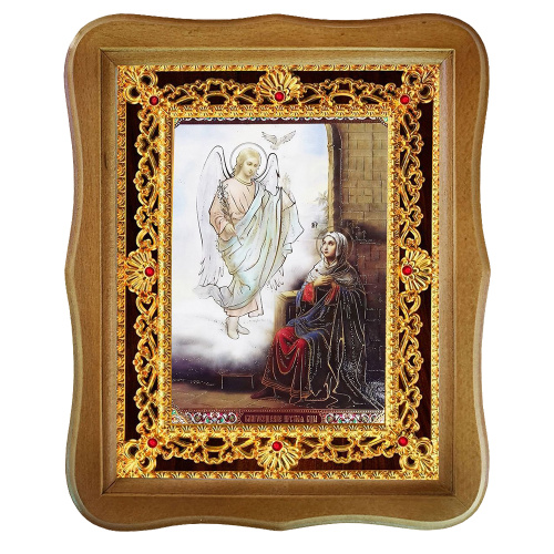 Икона "Благовещение Пресвятой Богородицы", 22х27 см, фигурная багетная рамка