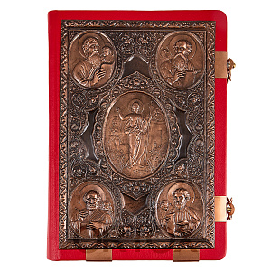 Евангелие напрестольное красное, оклад "под бронзу", кожа, 24х31 см (церковно-славянский язык)