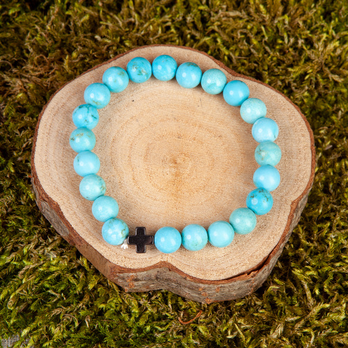 Браслет-четки из камня (говлит), голубой, №1 Браслет-четки из камня (говлит), голубой, №1