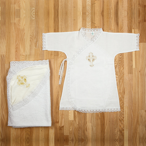 Комплект для крещения "Мечта" белый: рубашка и кружевная пеленка, хлопок, размер 80 фото 2