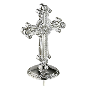 Крест на митру латунный с камнями, серебрение (4,5х6,5 см)