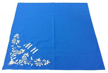 Плат для протирки Чаши голубой с вышивкой и инициалами, хлопок, 75х70 см (рисунок "Виноград")