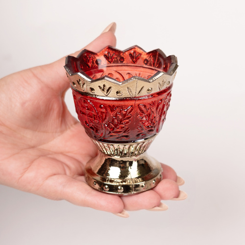 Лампада стеклянная "Лилия" узорчатая с золотистым покрытием, высота 8,5 см фото 4