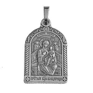 Образок мельхиоровый с ликом Божией Матери "Всецарица", серебрение (средний вес 5 г)