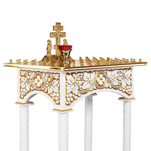 Панихидный стол на 70-100 свечей "Суздальский" белый с золотом (патина), колонны, резьба фото 5