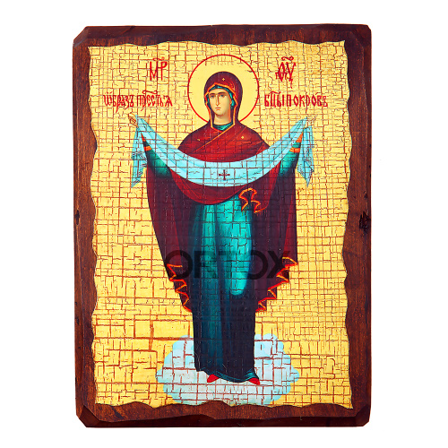 Икона Божией Матери "Покров Пресвятой Богородицы", 13х17 см, под старину