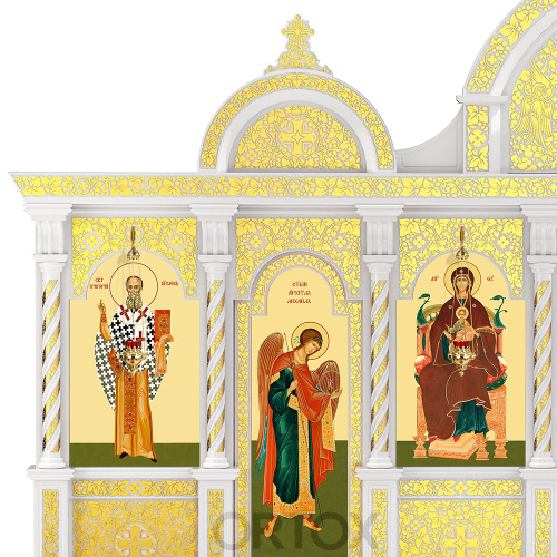 Иконостас "Владимирский" одноярусный белый с золотом (поталь), 690х470х40 см фото 6