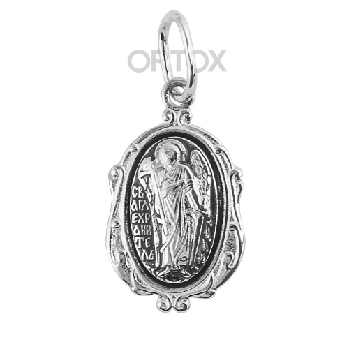Образок серебряный с ликом Ангела-Хранителя, штамп, частичное чернение